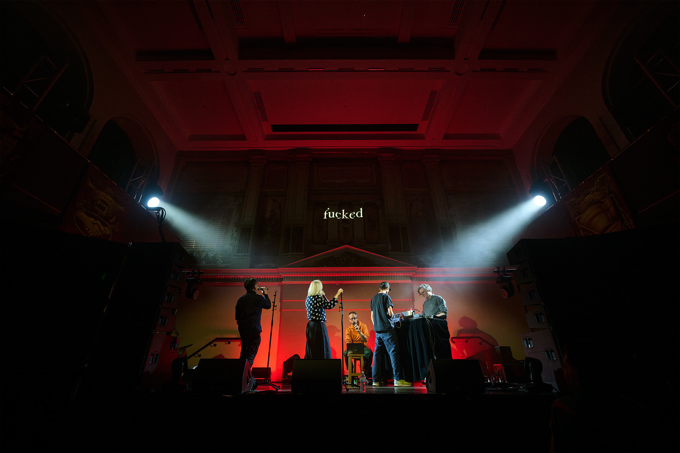 Machine Listening, Machine Listening Songbook (5-x) ft. Jennifer Walshe and Tomomi Adachi*,* 2024, performance at SOFT CENTRE SUPERMODEL, Victorian Trades Hall. 31 August 2025. **Photo by Josh Pickup.