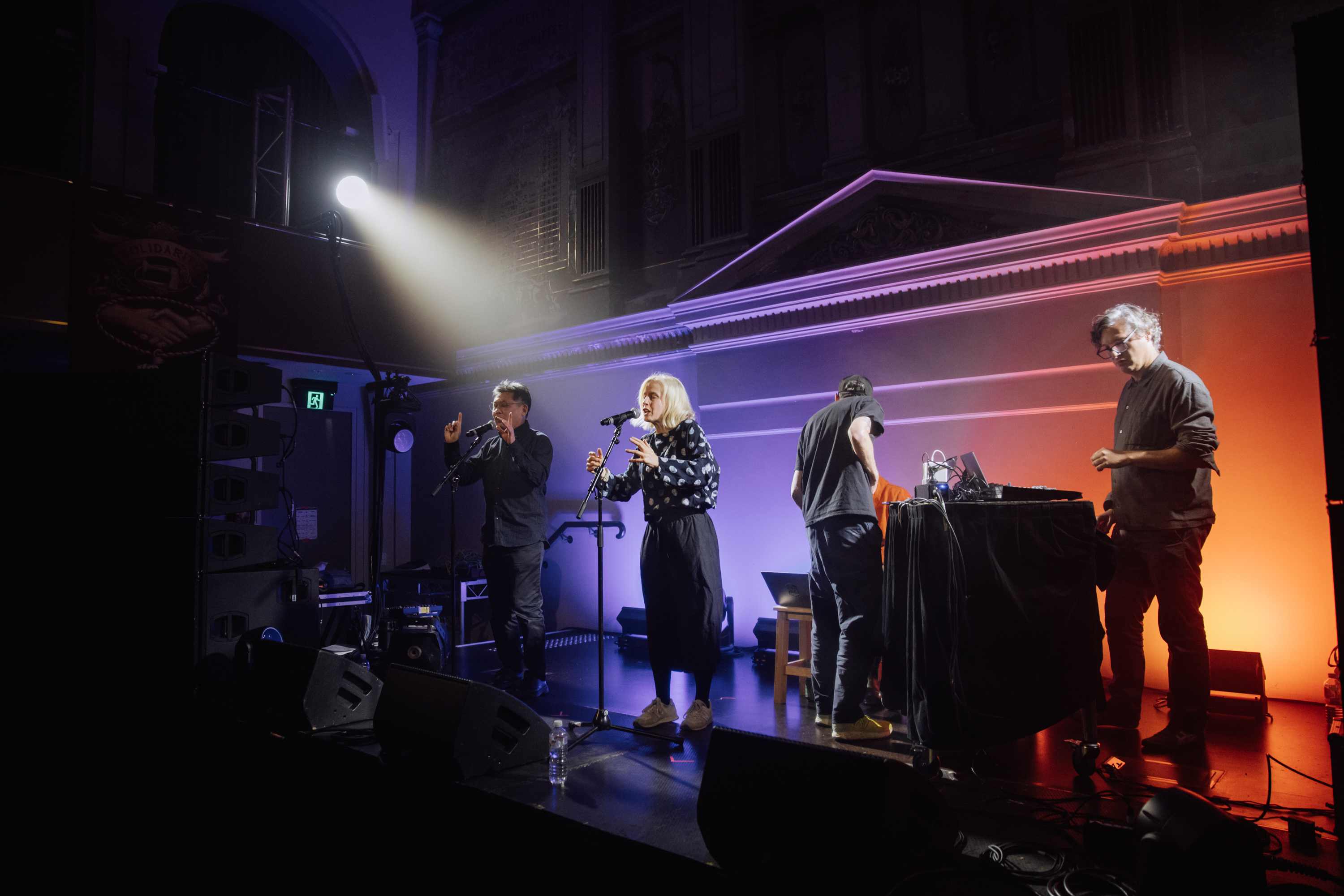 Machine Listening, Machine Listening Songbook (5-x) ft. Jennifer Walshe and Tomomi Adachi*,* 2024, performance at SOFT CENTRE SUPERMODEL, Victorian Trades Hall. 31 August 2025. **Photo by Josh Pickup.
